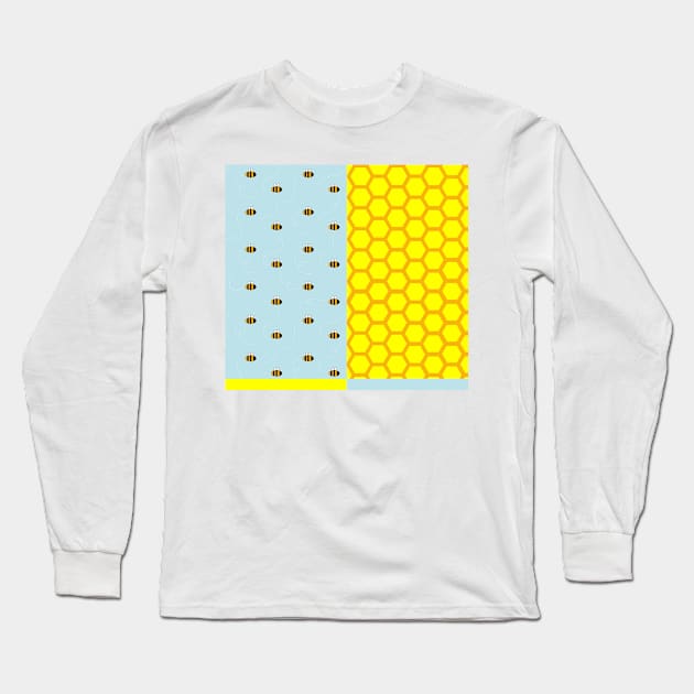 Honey Bee And Honeycomb Half And Half Treat Pattern Long Sleeve T-Shirt by 4U2NV-LDN